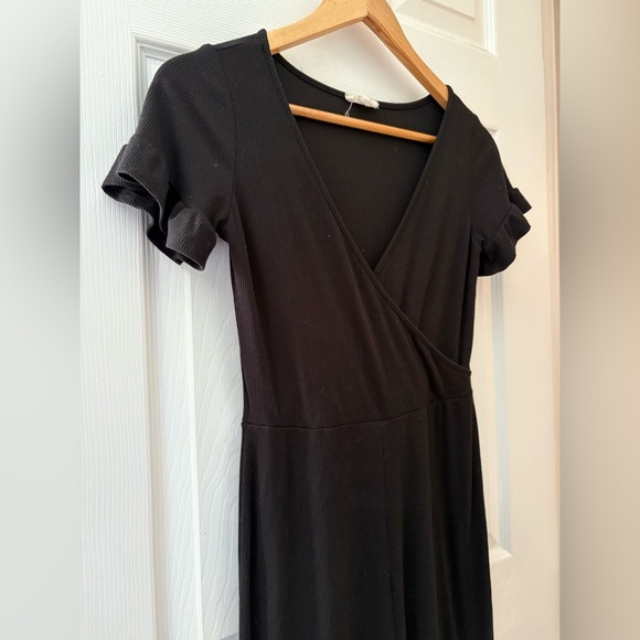 See you Monday Anthropologie jumpsuit wide leg ribbed black short sleeve size M - Picture 2 of 13